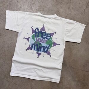 Vintage 90s Single Stitch Free Your Mind T Shirt Graphic Print White Size Medium